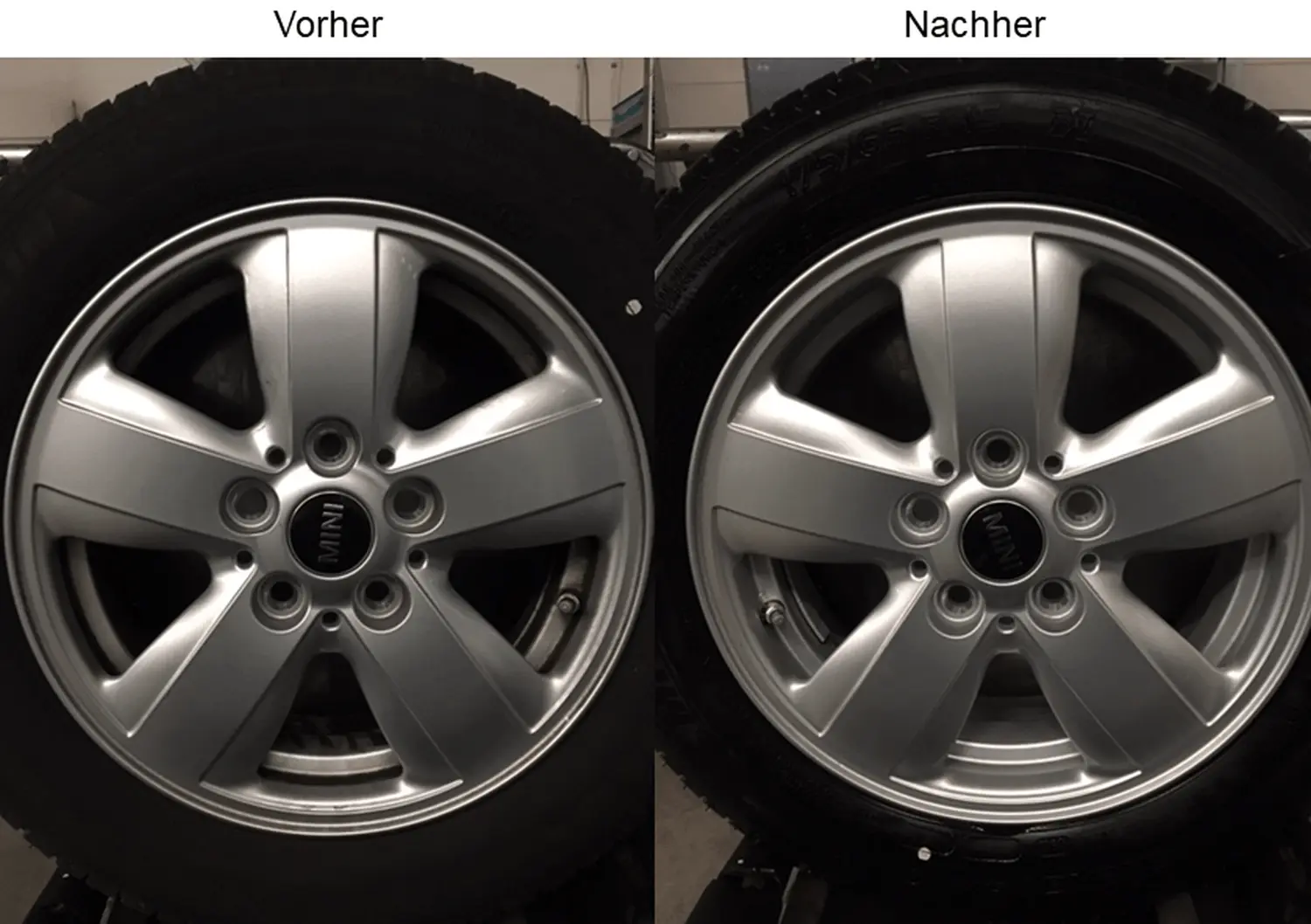 Vorher-Nachher-Vergleich einer Leichtmetallfelge nach der Reinigung